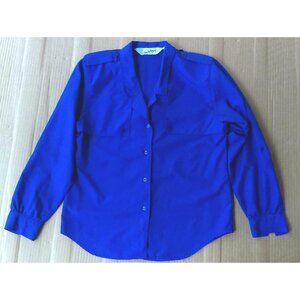 Diane Von Furstenberg Royal Blue Button-Down Shirt with Light Shoulder Pads